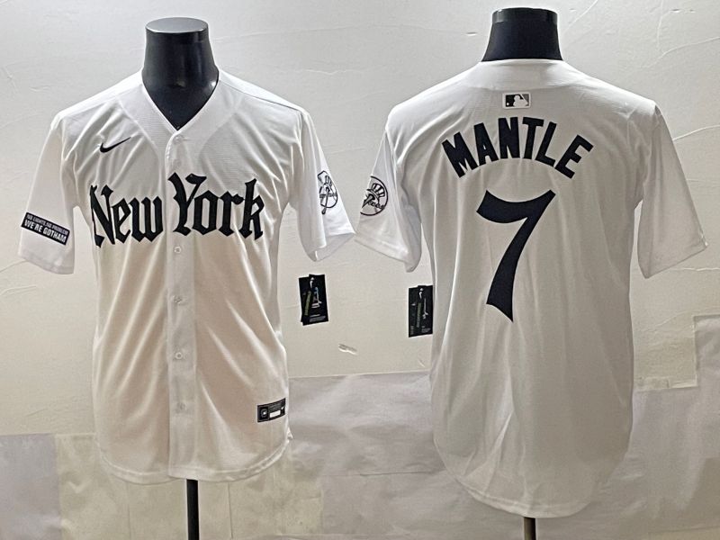 Men 2025 New York Yankees 7 Mantle White Five generations Joint Name Nike MLB Jersey style 12